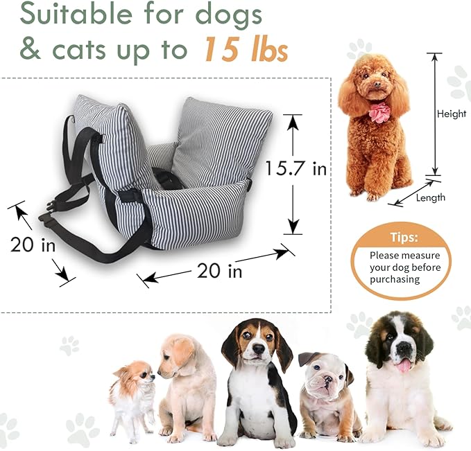 Dog Car Seats for Small Dogs, Small Dog Bed Under 15 lbs, Puppy Car Seat for Travel, Elevated Pet Seat with Safety Belt, Non-Slip Base, and Storage Pockets (Navy)