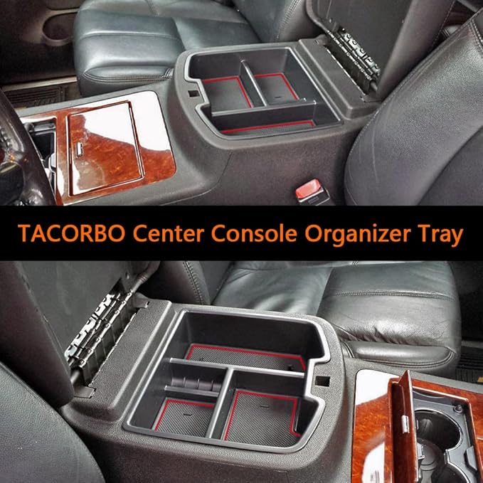 TACORBO Center Console Organizer Tray for 07-2014 GMC Sierra 2500 3500 Yukon XL Silverado 2500 3500 Suburban 1500 Tahoe / 07-13 GMC Sierra 1500 Chevy Silverado Suburban 2500 Avalanche Accessory - Red