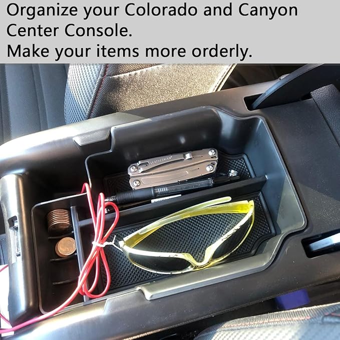 EDBETOS Center Console Organizer Tray Compatible with Chevy Colorado GMC Canyon Accessories 2015 2016 2017 2018 2019 2020 2021 2022 Armrest Secondary Storage Glove Box (Red Trim)