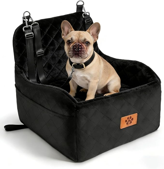 Dog Car Seat for Small/Medium Dogs, Dog Booster Seat with Thick Comfort Foam for Pets Up to 35 lbs, Washable & Detachable Pet Cars Seat with Safety Tether, Storage Pockets,Universal Car Seatbelt Clip