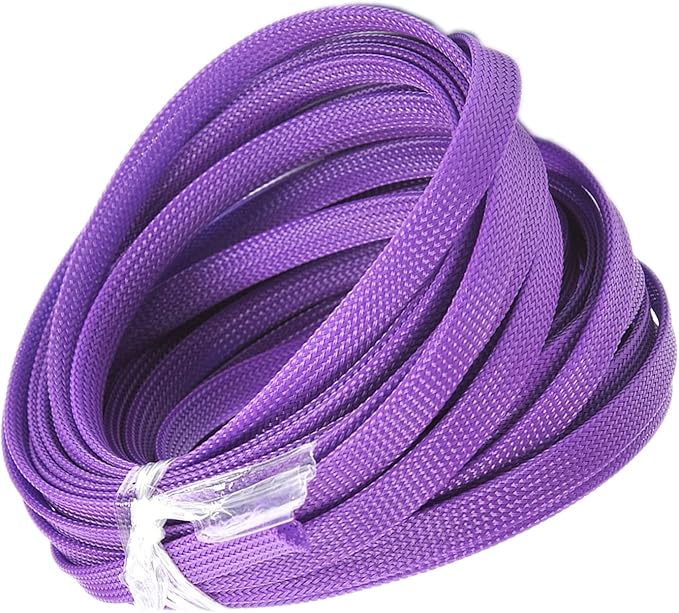 Aicosineg 32.81ft PET Flexible Braided Cable Sleeve 0.4inch Width Wire Loom Sleeving and Organizer Flexible Wire Mesh Sleeve Wrap Protector for TV Audio PC Cords from Pets Chewing Purple
