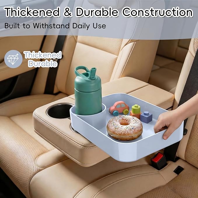 Kids Car Seat Tray, Travel Tray with Cup Holder for Toddler Baby, Kids Car Seat Food Snack Organizer for Road Trip, Stroller Snack Organizer Travel Must Haves Toddler Must Haves (Light Gray, 2 Packs)