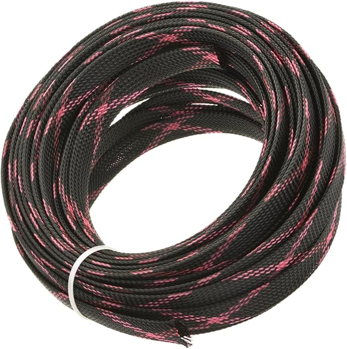 Aicosineg 32.8ft PET Flexible Braided Cable Sleeve 0.44inch Width Wire Loom Sleeving and Organizer Flexible Wire Mesh Sleeve Wrap Protector for TV Audio PC Cords from Pets Chewing Black and Pink