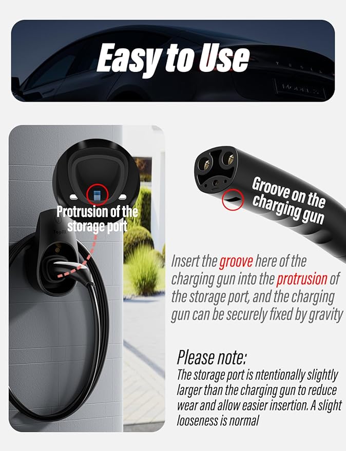 BMZX EV Charger Holder for Tesla, Wall Mount Kit for Tesla Charger Holder, Charging Cable Organizer with Charger Slot Fit for Model 3/Y/S/X