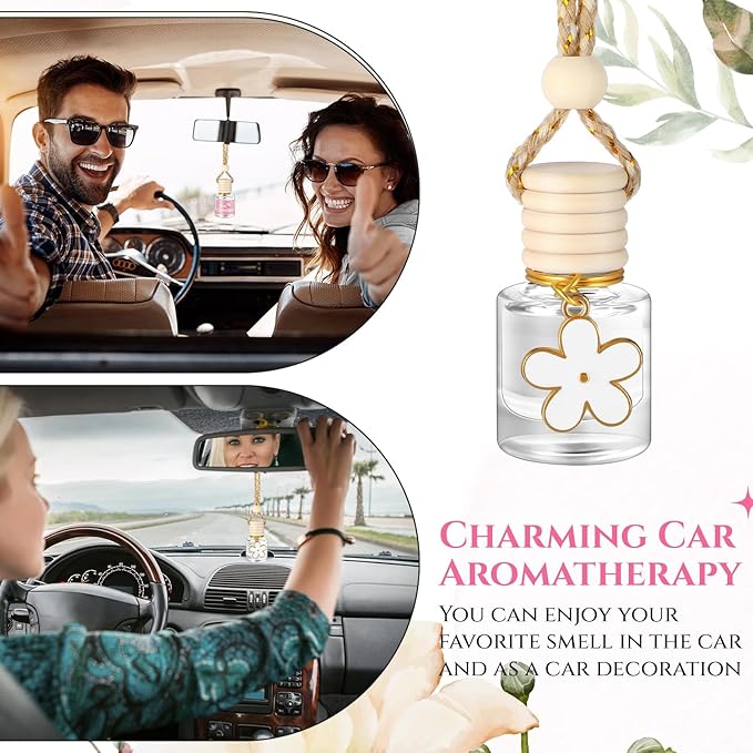 Siifert 2 Sets Hanging Car Air Freshener and Essential Oil Diffuser, Car Air Freshener Daisy Essential Oil Diffuser Long Lasting Automobile Aromatherapy(White,Pink Champagne)