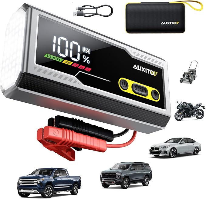 AUXITO Jump Starter 8000A Portable Car Battery Jump Starter with Large LCD Display Jump Cable with Smart Clamps Power Bank Emergency Flashlight for Cars Heavy Duty Jumper Box for Car Battery