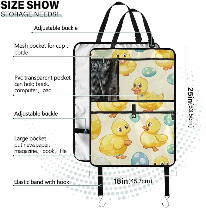 Light Yellow Duck Easter Egg 2 Pack Backseat Car Organizer with Storage Pockets Seat Back Organizers for Kids Kick Mats Backseat Protector Automotive