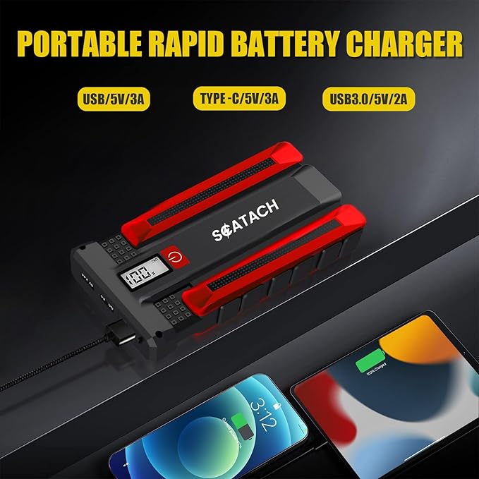 Scatach 6000A Car Battery Jump Starter,12V Car Jumper Starter Battery Pack Portable (up to 10.0L Gasoline and 8.0L Diesel Engine), Jump Box with LED Display, Flashlight and Jumper Cables