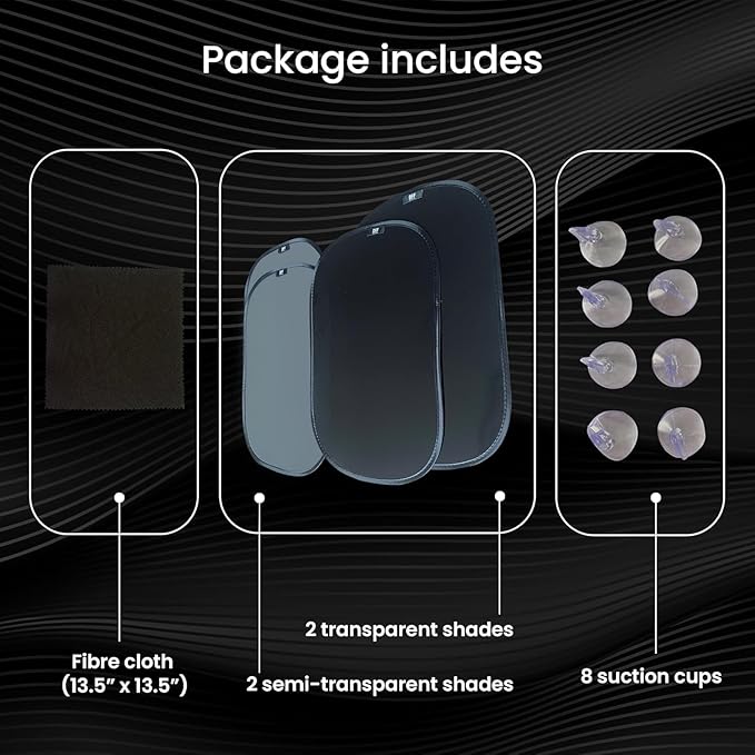 Car Window Sun Shade (4 Pack) - 20"x12" (50x30cm) Storage Pouch Included - Cling Sunshade for Car Side Windows - Sun, Glare & UV Rays Protection for Baby, Child - Easy Installation