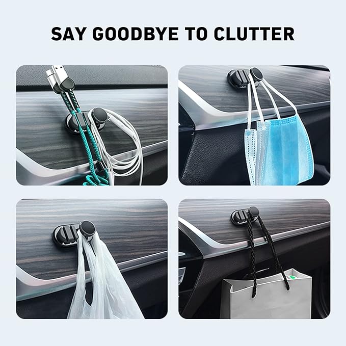 Car Dashboard Hook Holder for Key, Charging Cable, Data Cable,Earphone Cable,Bag and Mask, Phone Cord Organizer Stick on Dashboard,Hanging Hooks, Holder, Organizer, Winder for Car,Door and Wall(2PCS)