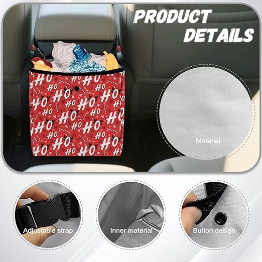 Candy Cane HoHo Pattern Garbage Bag and Water Resistant Trash Can for Car, Leakproof Trash Can for SUV Truck Christmas Car Accessories(Red)