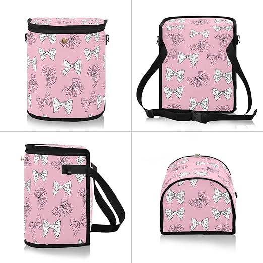 White Pink Bow Car Trash Can with Lid for Back Seat Car Trash Bin Hanging Leakproof Automotive Garbage Can Car Organizer