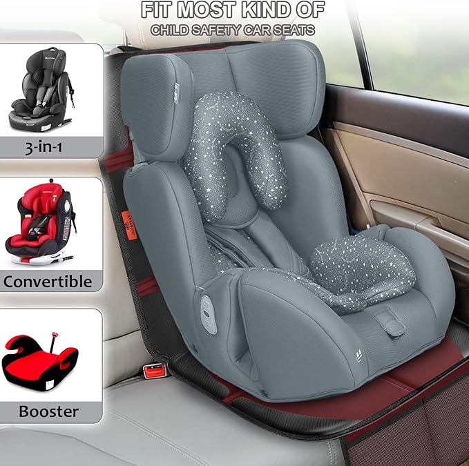 XHYANG Car Seat Protector,2 Pack Automotive Seat Protectors Baby Carseat Pad Waterproof Durable 600D Fabric for Child Baby Car Seat Mat Vehicle Pet Cover 2 Storage Pockets (Wine Red)