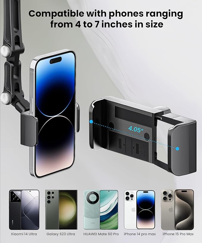 Karmus Rear View Mirror Phone Holder, Aluminum Alloy Mount Car Phone Holder Universal Rotatable and Retractable Rearview Mirror Phone Mount for Car Truck