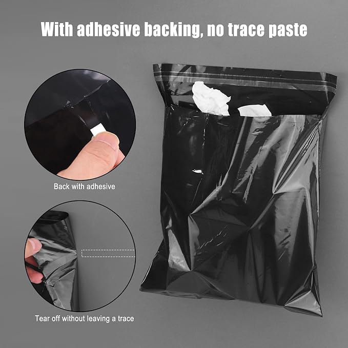 Car Trash Bags Disposable, 50 Pack Car Garbage Bag, Self Adhesive Vomit Bags, Trash Bag Automobiles for Cars, Kitchens, Bedrooms, Offices, During Travel and Camping (9.8 * 12.2 Inches)