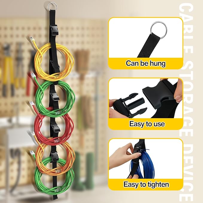 2 Pcs Extension Cord Organizers and Storage Garage Extension Cord Holder with 5 Slots Organizer Black Cord Organizer Straps for Vertical Space Cable Hose Rope String Lights