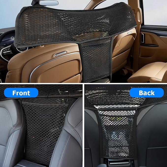 Car Dog Barrier Net Car Mesh Organizer Back Seat Divider for Dog Easy Install 2 Pieces (for Split Seats)