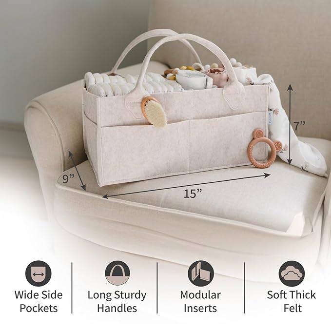 PUTSKA Baby Diaper Caddy Organizer - Nursery Storage Basket for Diaper Station, Baby Basket Shower List and Registry Gift Must-Haves, Newborn Essentials, Nursery Decor for Boy or Girl - Mocha, Large