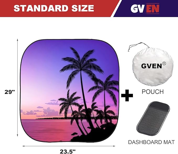 Gven Windshield Sun Shade for Car 2-Piece Foldable Sunshade for Front Windows, Blocks UV Rays, Automotive Interior Sun Protection Car Summer Accessories（Sunset,S）