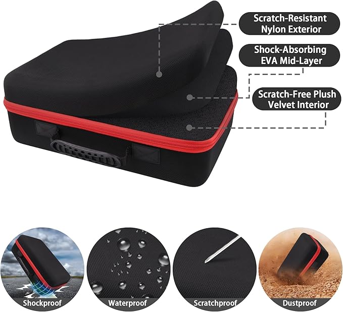 Protection Storage Case Compatible with NOCO Boost GB150 / X GBX155 UltraSafe Jump Starter Lithium Battery Booster Pack and Accessories（Black Case + Red Zipper）- Flaxune