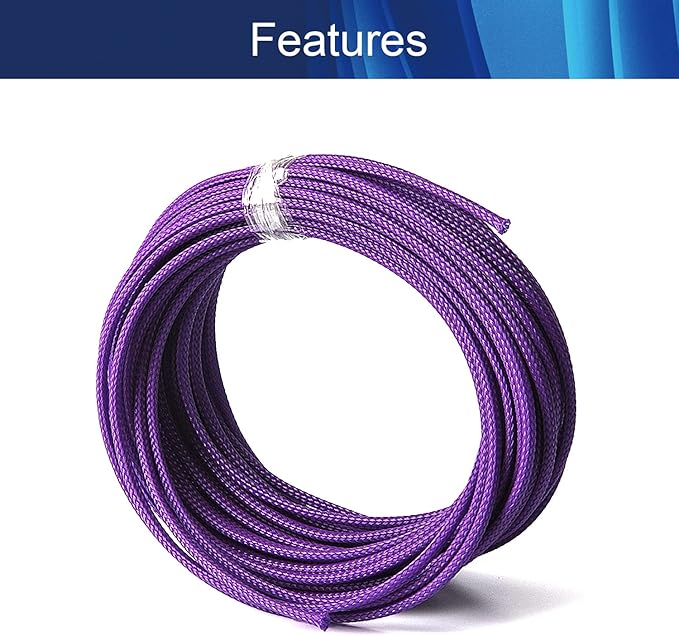 Aicosineg 32.8ft PET Flexible Braided Cable Sleeve 0.16inch Width Wire Loom Sleeving and Organizer Flexible Wire Mesh Sleeve for TV Audio PC Cords from Pets Chewing Purple