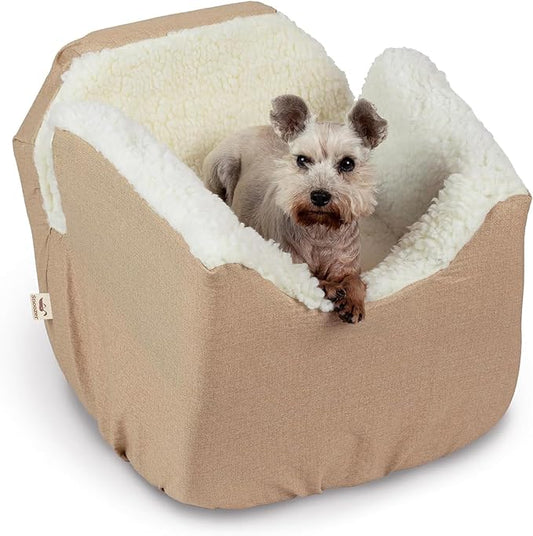 Snoozer Dog Car Seat: Lookout I Dog Booster Car Seat for Pets up to 18lbs, Helps Alleviate Travel Sickness & Fear for Dogs, Removable Washable Cover – Birch Diamond, Size Small