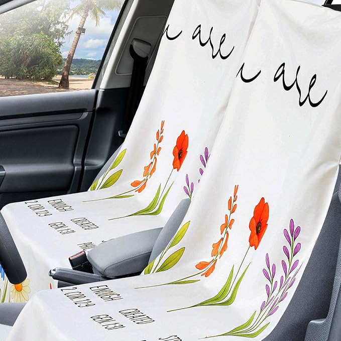 Hahafelt 2 Pack Car Seat Towel Covers with Storage Bag 63 x 32 Inch Athletic Running Towel Seat Sweat Washable Non Slip Cover Gift for Car Outdoor Sport Activities (Christian Floral)
