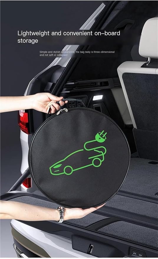 Portable EV Charger Storage Bag, Waterproof Oxford Fabric Organizer for Electric Vehicle Charging Cable, Holds 10 Meter Cord(Circular)