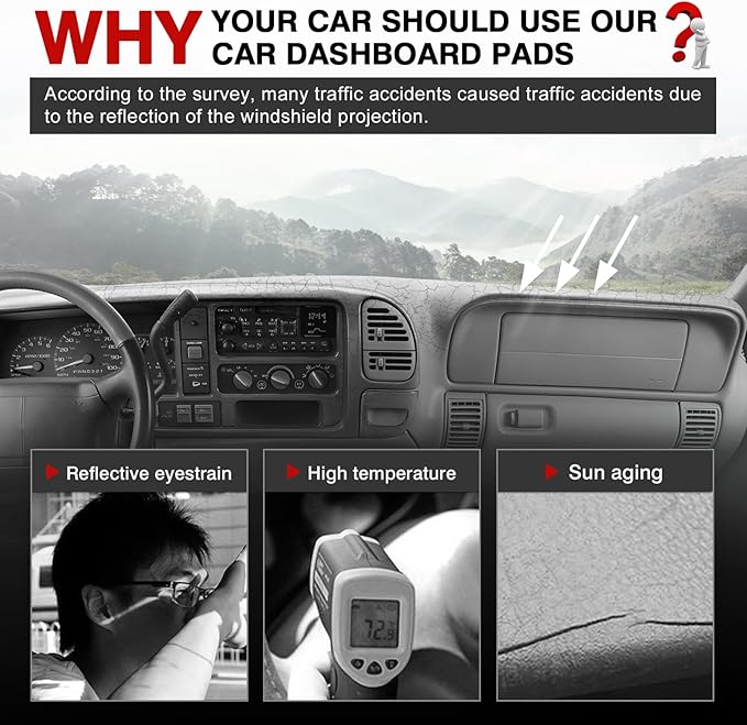 Autorder Gray Dashboard Cover Mat for 1997-2000 Chevy Chevrolet Silverado/GMC Sierra C1500/2500/3500 K1500/2500/3500, 1997-1999 GMC Yukon/Chevy Tahoe Accessories Dash Cover Polyester Dash Mat