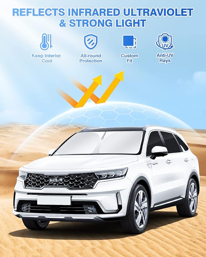 Canvcle Windshield Sun Shade for 2021-2025 2026 Kia Sorento Accessories Side Rear Window Shade Cover Sun Visor Privacy Protection Keep Vehicle Cool Black 8PCS