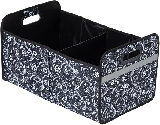 Paws Car Trunk Organizer Foldable Storage Bin with Handles Non Slip Base Pet Gear Travel Tote for SUV Truck (Flourish Paws)