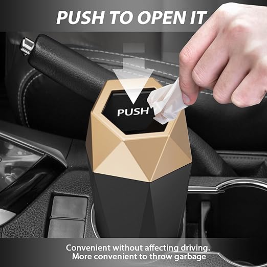 Car Cup Holder Trash Can, Car Trash Can with Lid, Mini Portable Trash Bin for Cars, Small Automatic Garbage Bin, Leakproof Cup Holder Trash Bin for Auto,Home,Office, Car Accessories (1, Gold)