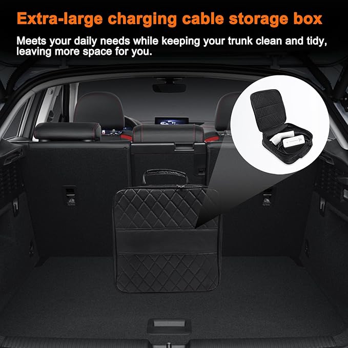 EV Charging Cable Storage Bag for Porsche Cayenne Turbo S E-Hybrid 2017–2025 2020 2021 2022 2023 2024, PU Leather Water-Resistant Reinforced Case, Large Capacity Durable Car Charging Cable Organizer