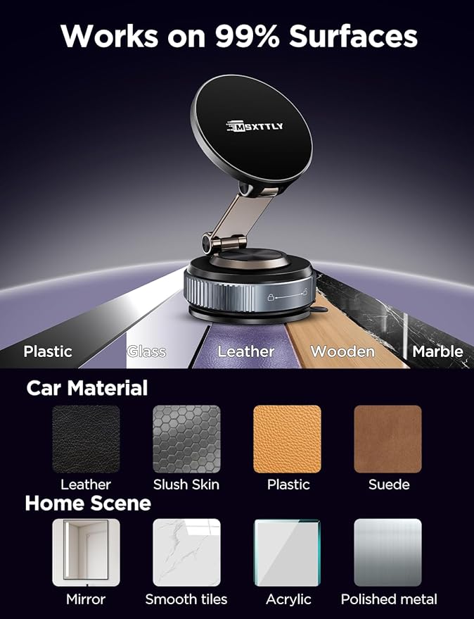 MSXTTLY Car Phone Holder Magnetic Phone Mount–360° Adjustable Suction Magnets for MagSafe, 2026 Upgrade Cell Phone Metal Carmount Travel Gifts, Compatible with iPhone 17 Pro Max 16 15 14 13 12 Plus