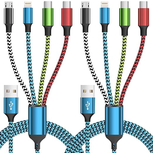 Travel Cruise Essentials 2026, Dual Type-C 4 in 1 Charging Cable, Multi Charging Cables for All Devices,2 USB C Ports Car Charger Cable for for iPhone 17-8/ Android/iPad and More