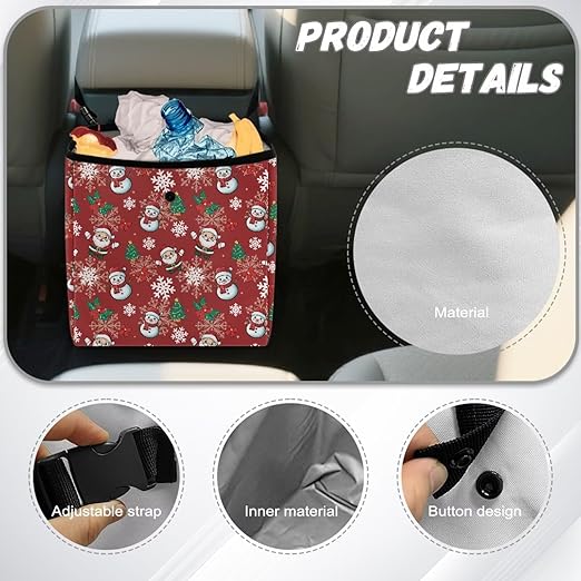 Snowman Snowflake Pattern Garbage Bag and Water Resistant Trash Can for Car, Leakproof Trash Can for SUV Truck Christmas Car Accessories(Red)