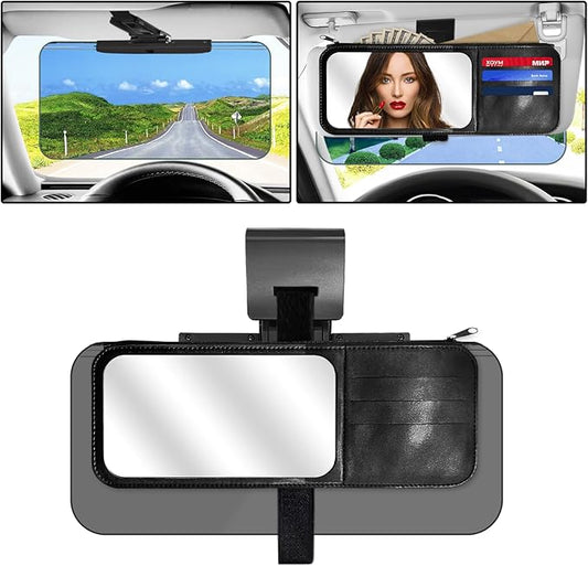 Sun Visor Extender for Cars,3 in 1 Adjustable Polarized Sun Visor Extender,Visor Organizer and Mirror for Car. Polarized Car Sun Visor,Safe Driving Extension for Glare/UV,Clip on, Universal(L)