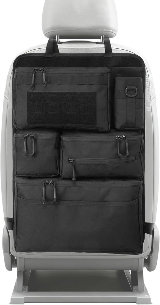 6 Pack Tactical Molle Car Seat Back Organizer - Tactical Vehicle Panel Organizer with 5 Detachable Molle Pouch,US Flag Patch and Keychain,Great Trunk Accessories for Man