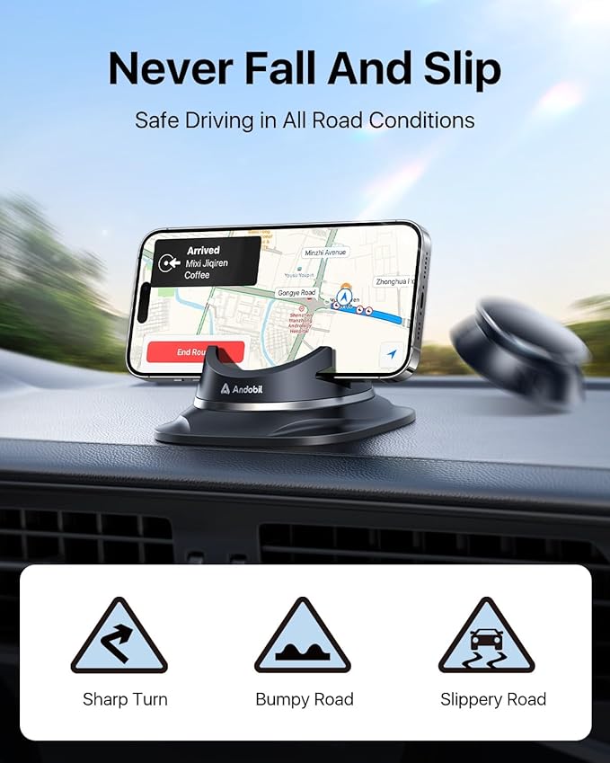 andobil Upgraded Car Phone Holder, Stable & Silicone Phone Holders for Your Car, 360°Rotatable Dashboard Cell Phone Holder, Cell Phone Car Mount Compatible with iPhone 16 Pro Max/15/14/13/12, Samsung