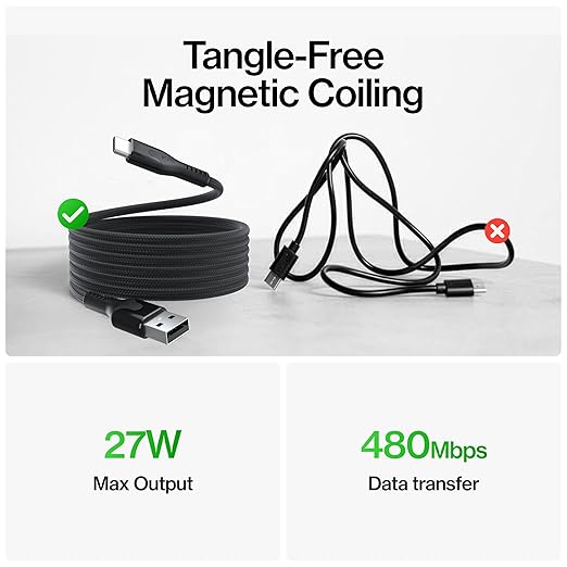 Statik MagStack USB to USB C Cable, Clutter-Free Magnetic Charging Cable, A to Type C Charger Fast Charging Phone Charger Cord, Compatible with iPhone 16 Pro Max, 15, Galaxy S24, 27W 6FT/2M, 3-Pack