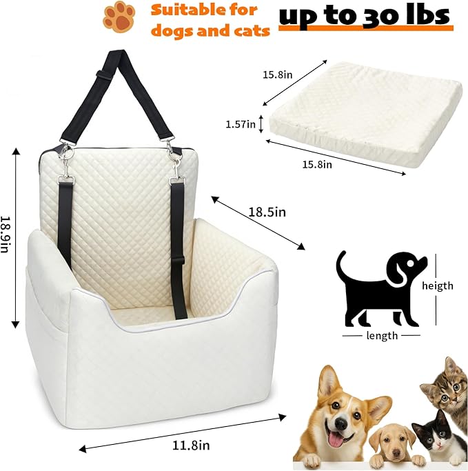 ALL GOOD PET SUPPLIES Dog Car Seat for Small/Medium Dogs Under 35lbs, Soft Booster Car Seat with Detachable Washable Cover and Cushion, Puppy Dog Car Bed