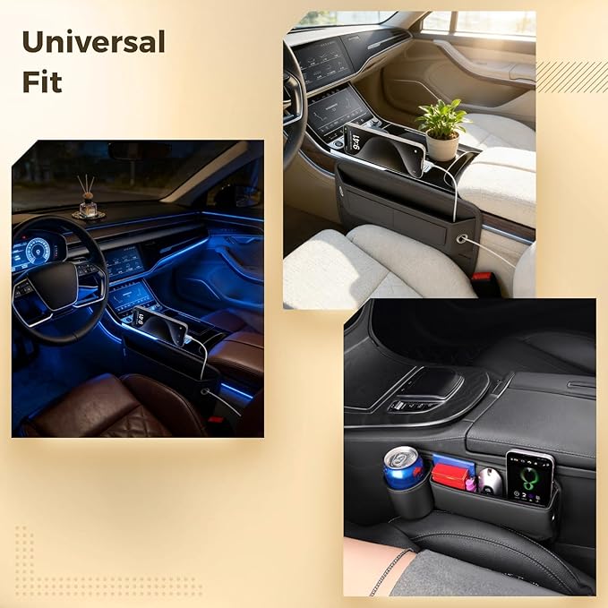 2 Pcs Car Seat Gap Filler Organizer, Center Console Organizer with Card Slots, 11.8 x 7.9 in Leather Car Storage Box with Multi-Pocket Design for Car Truck, Black