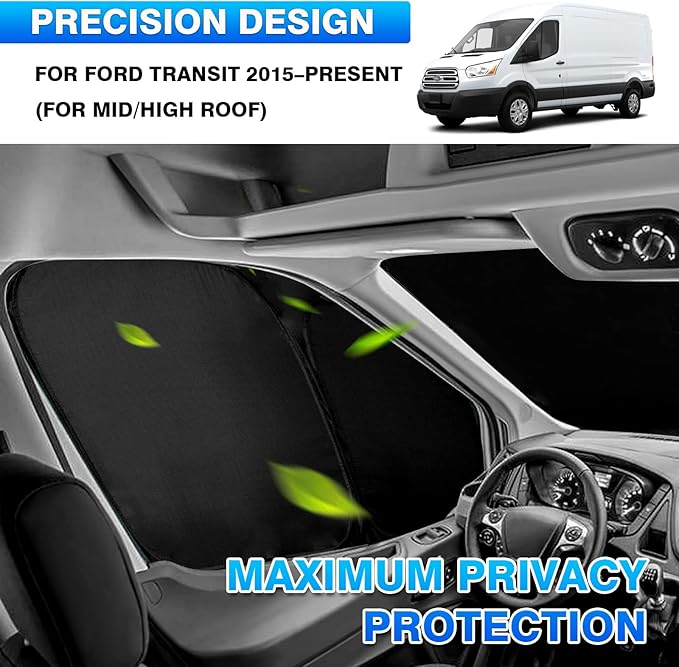 T TGBROS Windshield Sun Shade for Ford Transit 2015-2025 2026 Car Window Shades Thicken UV Block and Blackout Privacy Foldable Sunshades 2PCS Accessories Keep Cool Sun Visor Covers