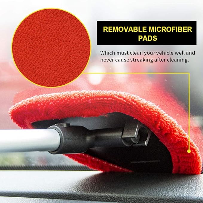 Windshield Cleaner Tool, Car Wash Brush, Car Window Cleaner Tool with Extendable Handle and 2 Pack Washable Reusable Cloth, Car Cleaning Supplies, Car Wash Brush with Long Handle