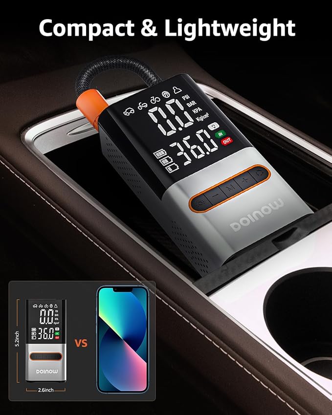 Tire Inflator Portable Air Compressor - Cordless Air Pump for Car Tires with Tire Pressure Gauge (150 PSI) - One Click Smart Pump Tire Inflator for Car, Motorcycle, Bicycle and Ball, Gift for Dad, Men