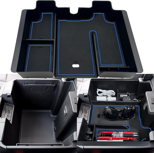 JOJOMARK Center Console Organizer Tray fits for 2019-2022 GMC Sierra/Chevy Silverado 1500 Accessories, 2020-2021 2022 2023 Silverado/Sierra 2500 HD/3500 HD(Full-Size, Blue)