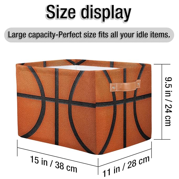 Basketball Texture Storage Baskets for Organizing, Fabric Collapsible Storage Bins Box Sport Pattern Decorative Toy Organizer Baskets for Closet Shelves Gift Basket 1 Pc