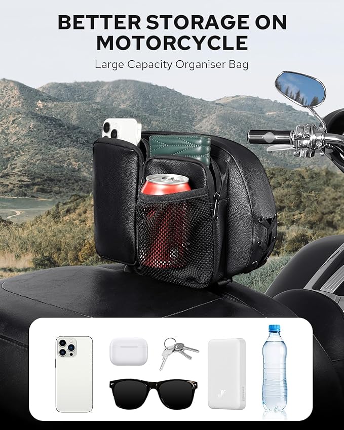 Benlari Rider Driver Backrest Bag, Driver Backrest Storage Bag, Rider Backrest Organizer Bag Fit for Harley Touring CVO Street Glide Road Glide Limited Softail Sportster Tri Glide Dyna