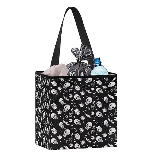 Gothic Skull Moon Star Owl Pattern Garbage Bag and Water Resistant Trash Can for Car, Leakproof Trash Can for SUV Truck Halloween Car Accessories
