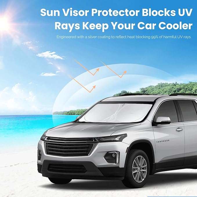 Sunshade for Chevrolet Traverse Windshield Sun Shade Cover Custom Fit 2018-2024 2025 Chevy Traverse LS, LT, RS, Redline, Premier, High Country SUV Accessories Front Window Shield Sun Visor Block UV